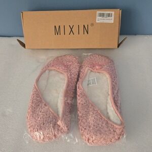 MIXIN Womens Ballerina Slippers Pink Popcorn Knit Fleece House Shoes Size 8